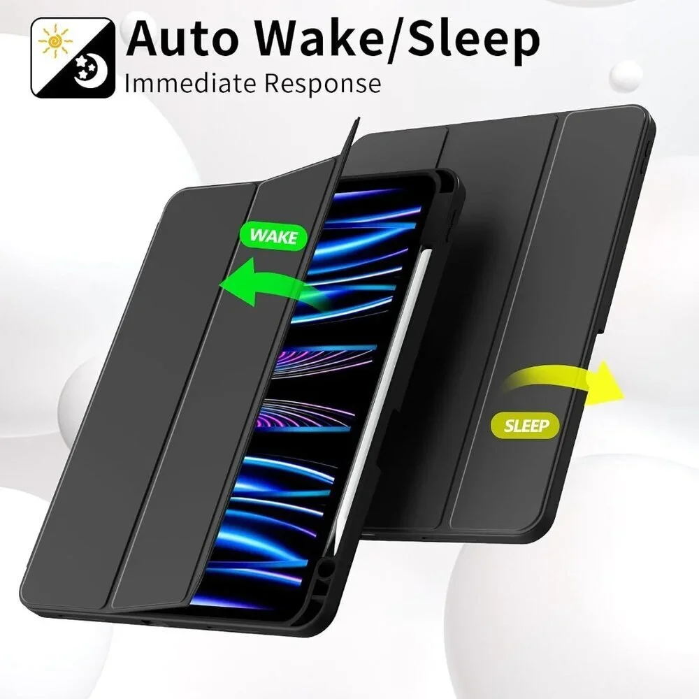 iPad Pro 11 M4 5th Gen Case Trifold Stand Auto Sleep/Wake Pencil Holder Black